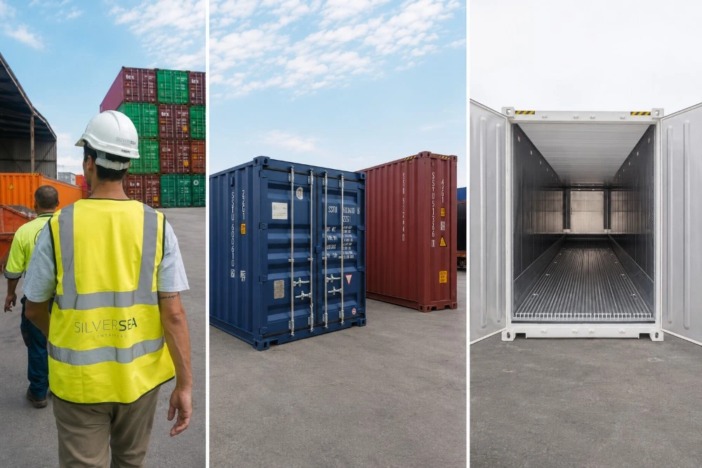 SILVERSEA team comparing a 20ft dry container, used 40ft High Cube and refrigerated container