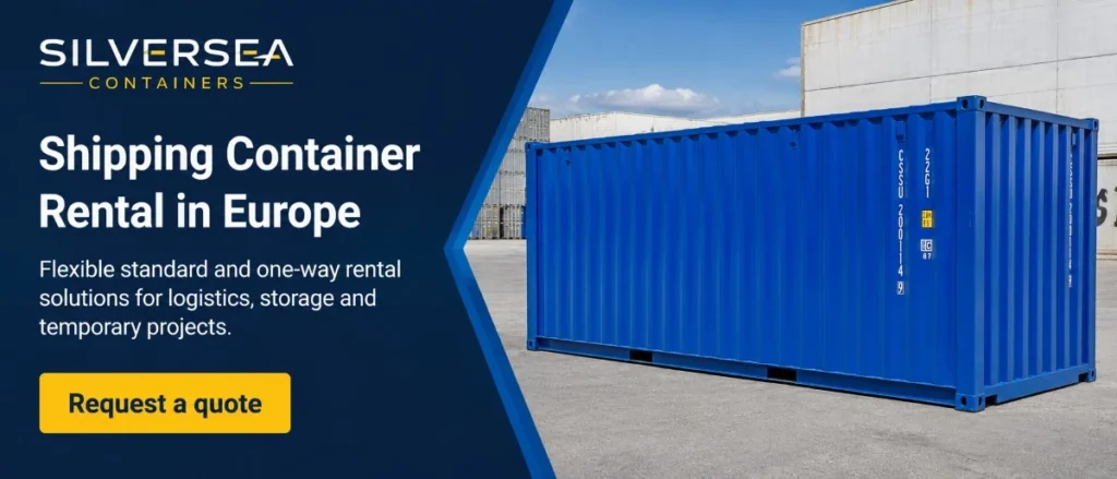 SILVERSEA Containers banner for shipping container rental in Europe with standard and one-way rental options