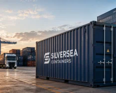 SILVERSEA Containers shipping container in a European logistics yard illustrating standard and one-way container rental operations
