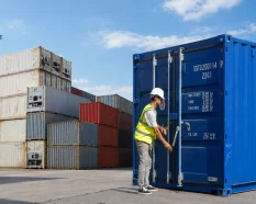 SILVERSEA specialist inspecting a 20ft container in a depot with dry, High Cube and refrigerated units