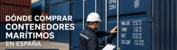 Contenedor marítimo en venta en España inspeccionado antes de la compra en un depósito logístico