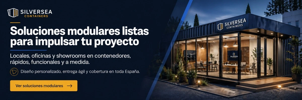 Banner CTA de SILVERSEA Containers para soluciones modulares en contenedores para locales, oficinas y showrooms en España
