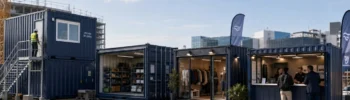 Contenedores adaptados de SILVERSEA Containers para obra, industria, retail y eventos en un entorno empresarial en España