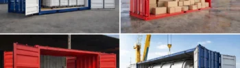 Contenedores Open Side con apertura lateral completa utilizados para carga industrial, almacenamiento de cajas, líquidos en IBC y maquinaria pesada.