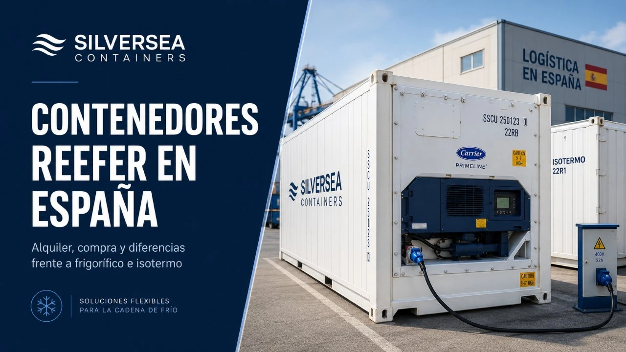 Contenedor reefer conectado a alimentación eléctrica en una instalación logística en España para almacenamiento refrigerado y temperatura controlada