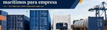 Tipos de contenedores marítimos para empresa con dry, High Cube, reefer y especiales en entorno logístico industrial
