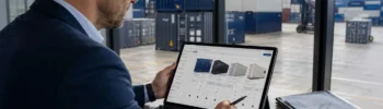 Profesional revisando el catálogo online de contenedores de SILVERSEA Containers antes de cotizar una unidad según tipo, tamaño y estado