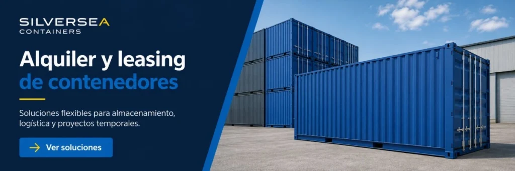 Banner de SILVERSEA Containers sobre alquiler y leasing de contenedores para almacenamiento, logística y proyectos temporales