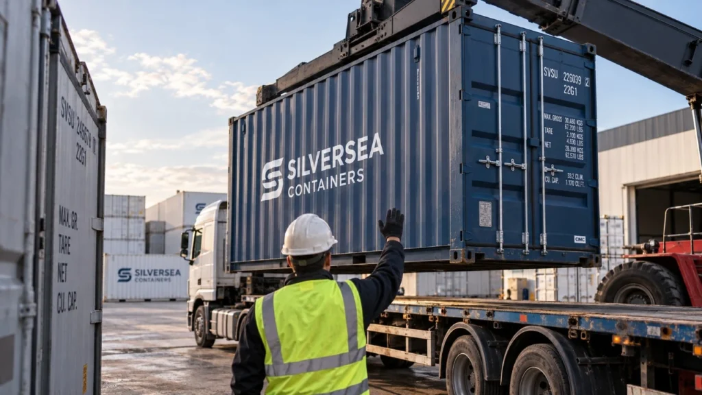 Operación de retirada y reubicación de un contenedor SILVERSEA Containers al finalizar un proyecto