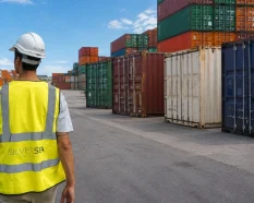 Dos especialistas de SILVERSEA Containers revisan distintas unidades en un depósito para una compra recurrente de contenedores.