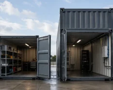 Comparativa visual entre un contenedor estándar y un High Cube abiertos, con distintos niveles de altura interior y equipamiento técnico